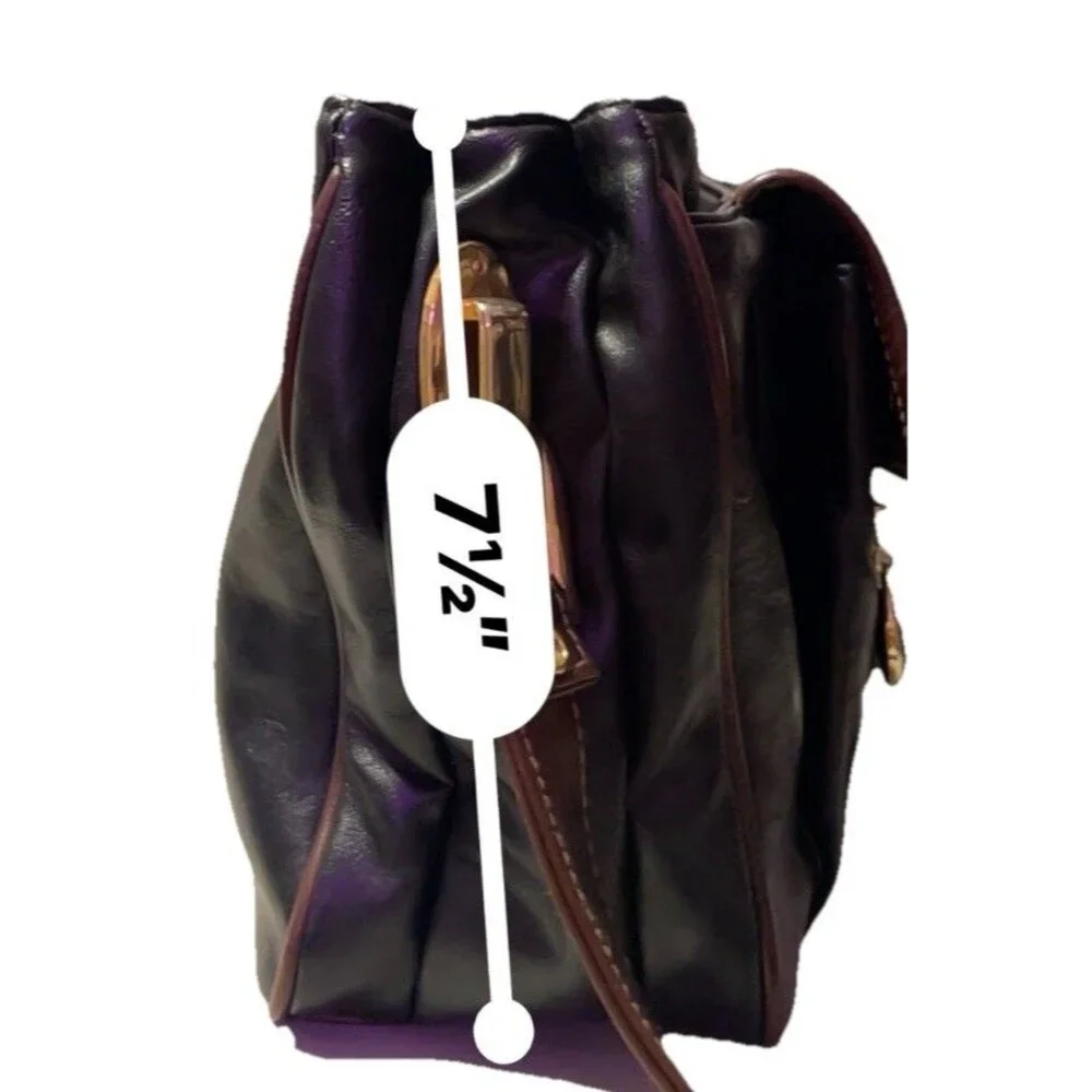 Vintage 80s Capezio Black & Brown Leather Satchel Multi-Compartment Shoulderbag - Picture 7 of 8